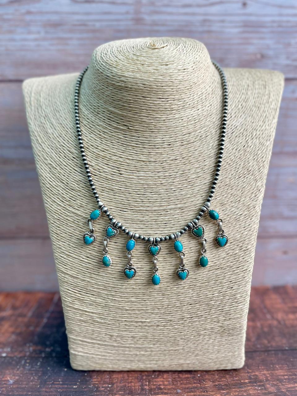 Handmade Sterling Silver Kingman Turquoise Bedaed Necklace "Signed Nizhoni"