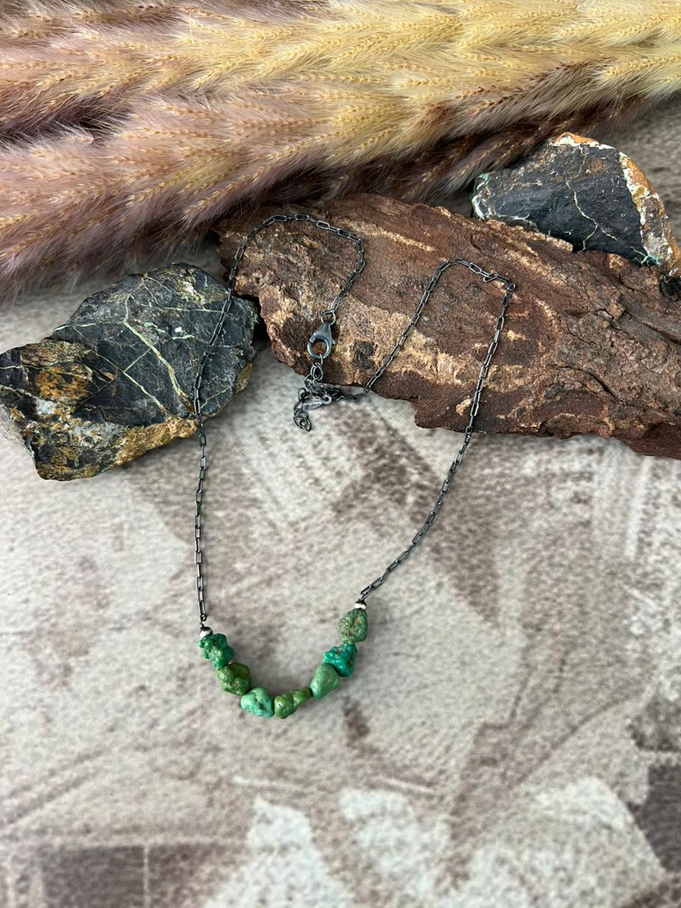 Handmade Sterling Silver Emerlad Valley Turquoise Necklace "Signed Nizhoni"