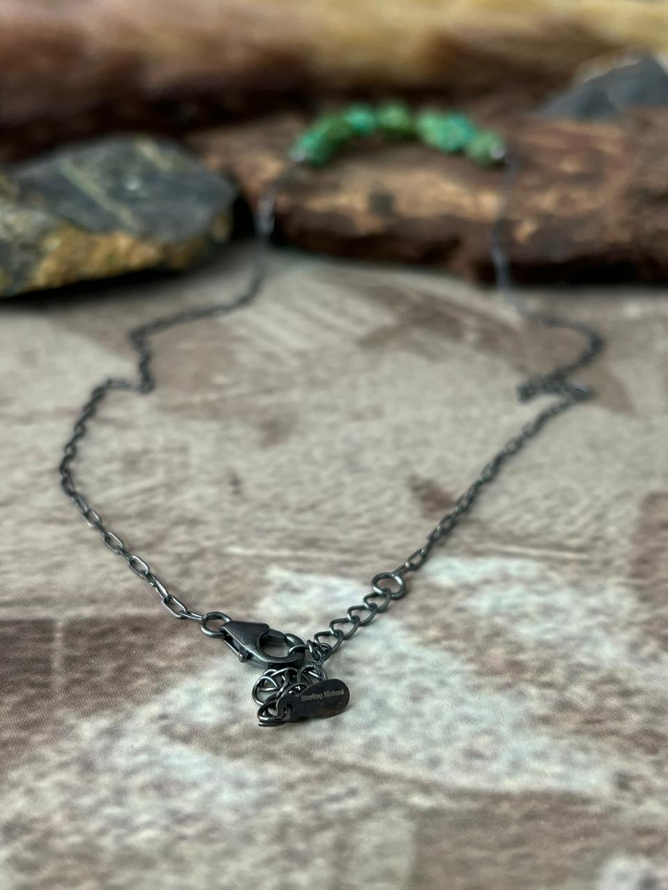 Handmade Sterling Silver Emerlad Valley Turquoise Necklace "Signed Nizhoni"