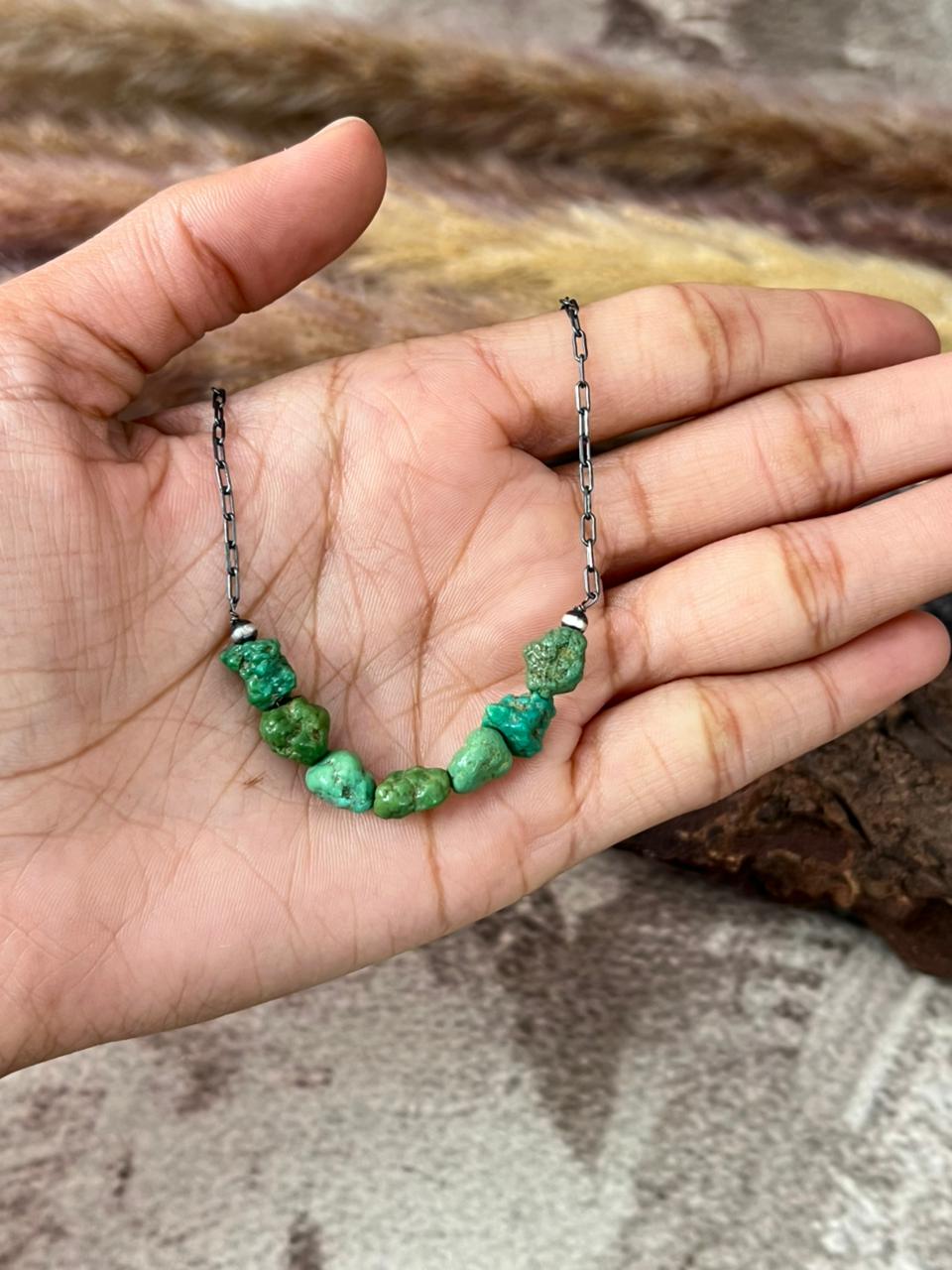 Handmade Sterling Silver Emerlad Valley Turquoise Necklace "Signed Nizhoni"