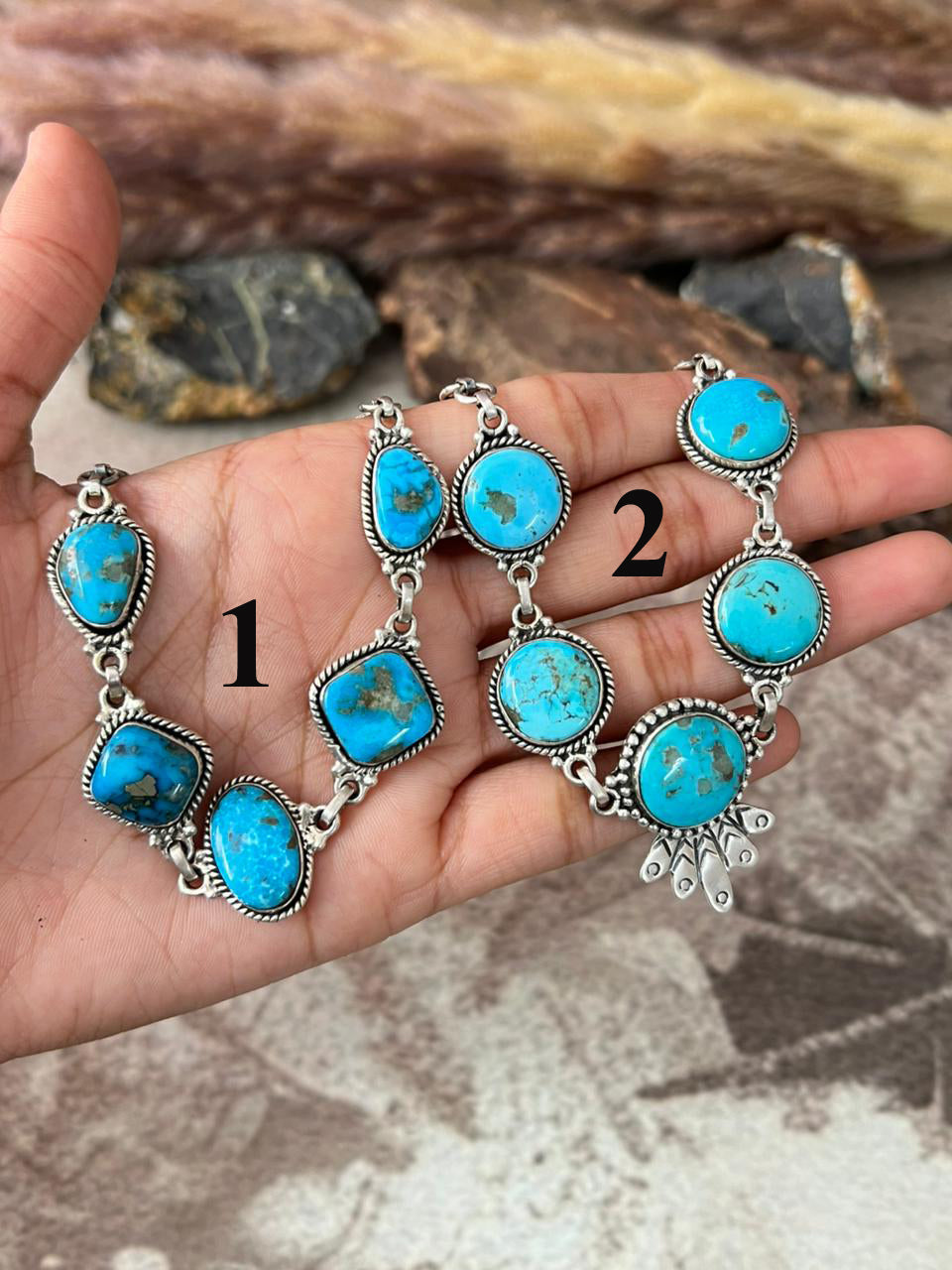 Handmade Sterling Silver Blue Kingman Turquoise Necklace "Signed Nizhoni"