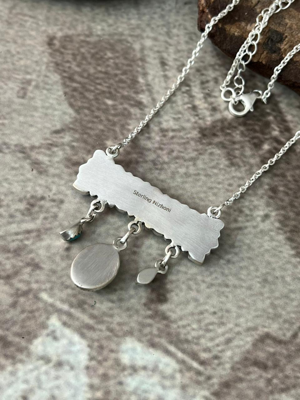 Handmade Sterling Silver Kingman Turquoise Necklace "Signed Nizhoni"