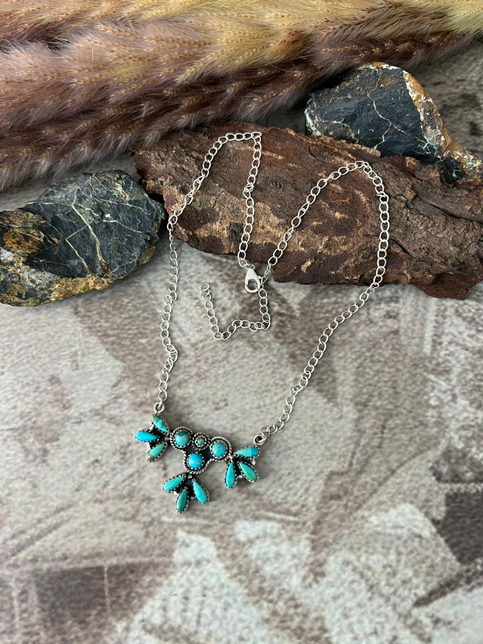 Handmade Sterling Silver Kingman Turquoise Necklace "Signed Nizhoni"