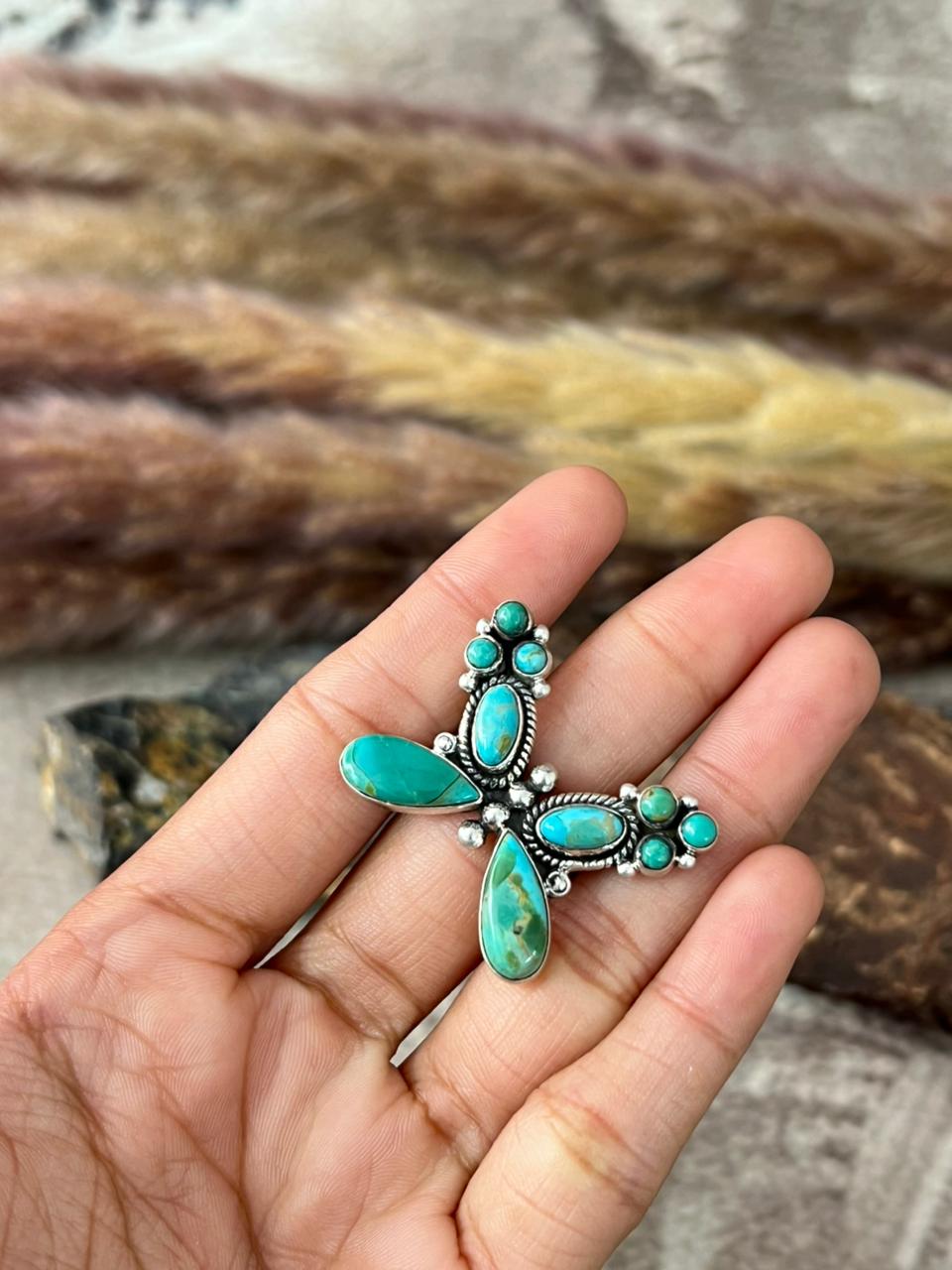 Handmade Sterling Silver Kingman Turquoise Adjustable Butterfly Ring "Signed Nizhoni"