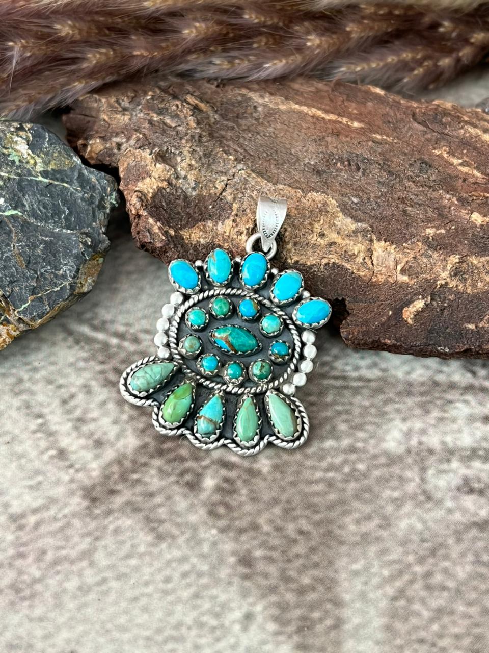 Handmade Sterling Silver Kingman Turquoise Pendant "Signed Nizhoni"