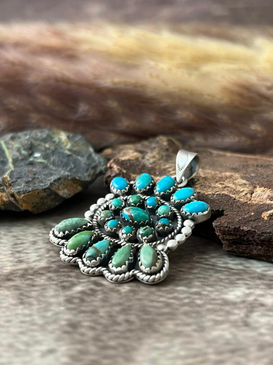 Handmade Sterling Silver Kingman Turquoise Pendant "Signed Nizhoni"