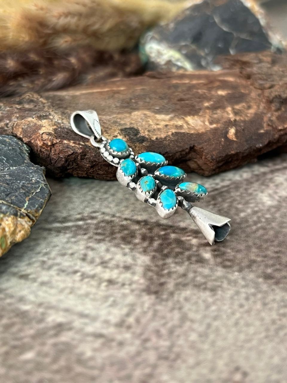 Handmade Sterling Silver Kingman Turquoise Pendant "Signed Nizhoni"
