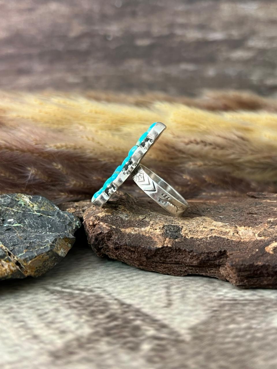Handmade Sterling Silver Kingman Turquoise Adjustable Ring "Signed Nizhoni"