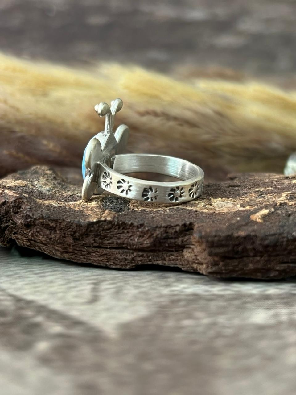 Handmade Sterling Silver Golden Hills Turquoise Butterfly Adjustable Ring "Signed Nizhoni"
