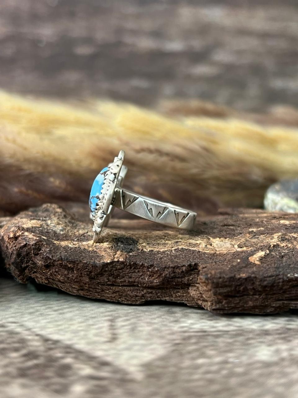 Handmade Sterling Silver Golden Hills with White Buffalo Adjustable Ring "Signed Nizhoni"