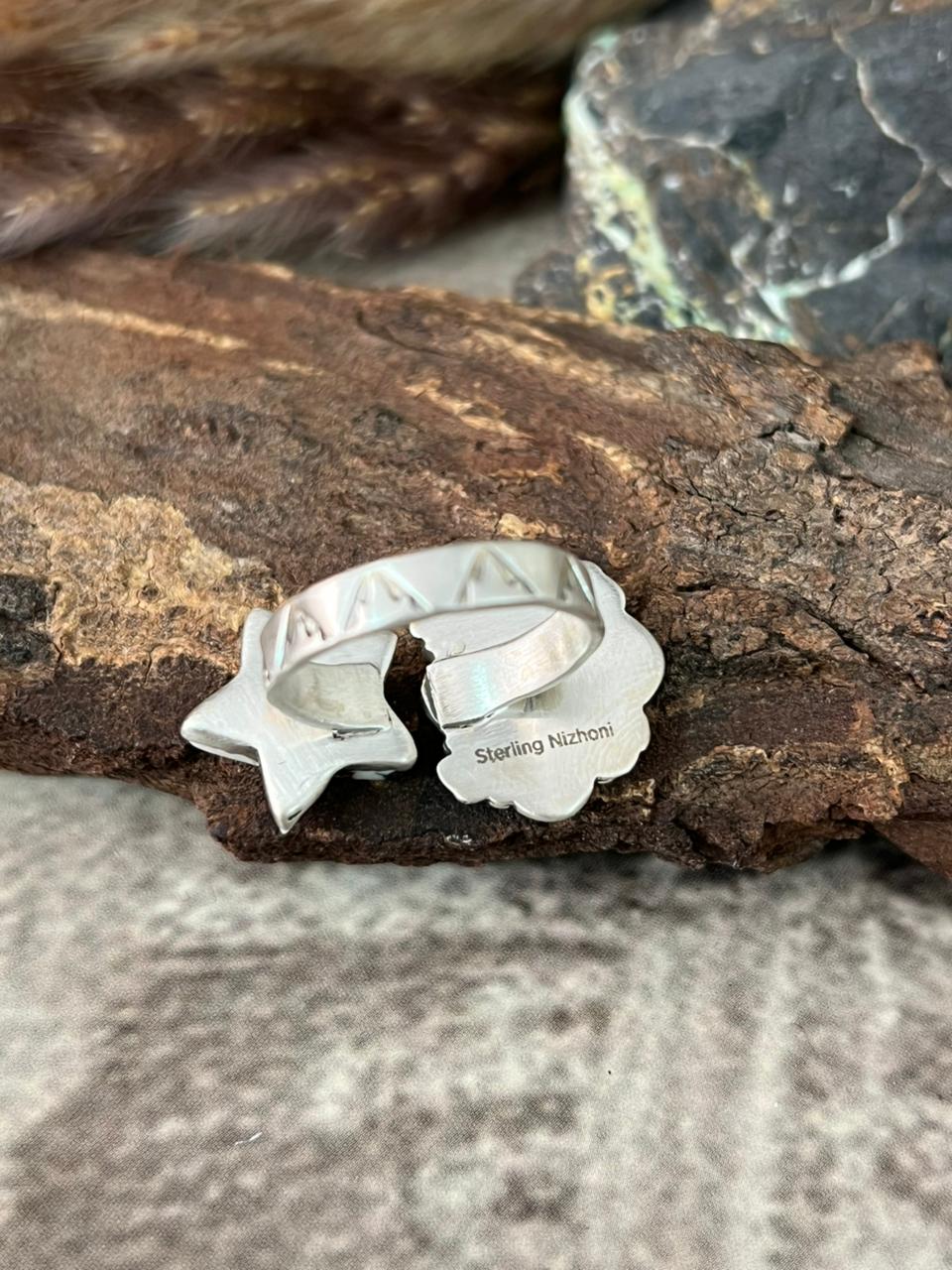Handmade Sterling Silver Golden Hills with White Buffalo Adjustable Ring "Signed Nizhoni"