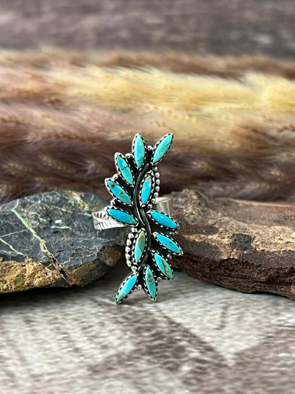 Handmade Sterling Silver Kingman Turquoise Adjustable Ring "Signed Nizhoni"