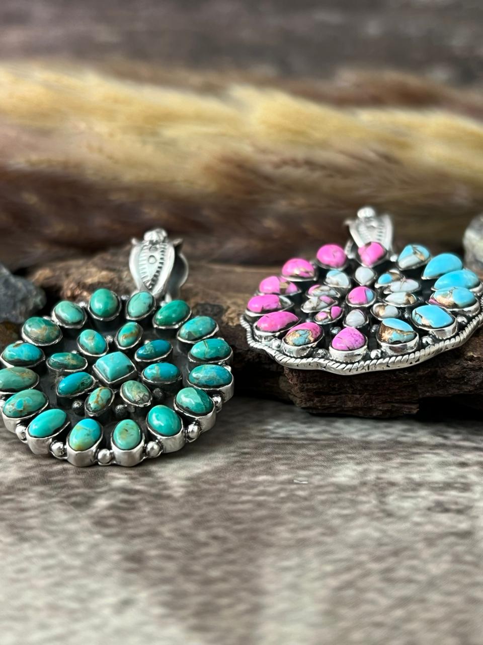 Handmade Sterling Silver Cotton Candy and Kingman Turquoise Pendant "Signed Nizhoni"