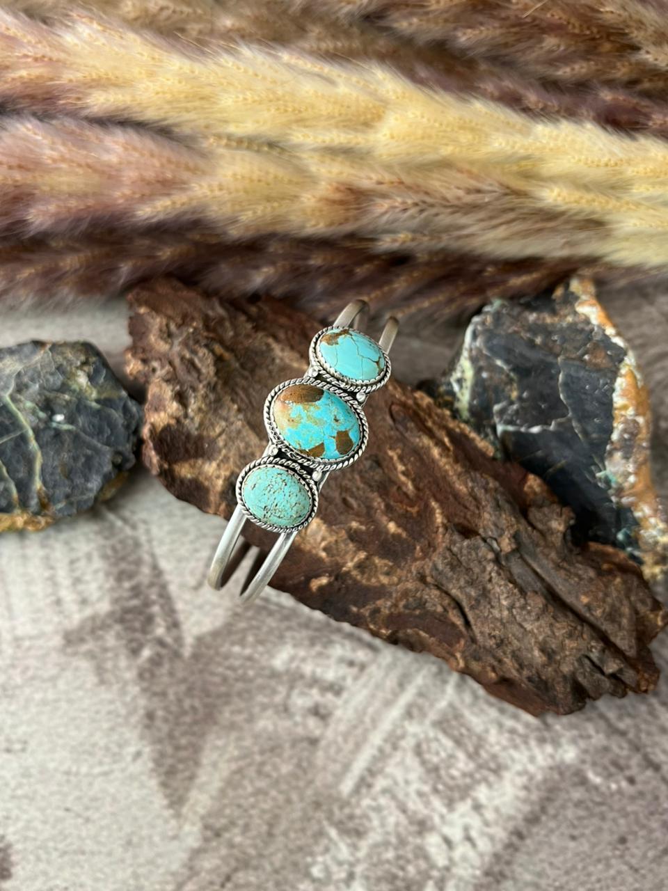Handmade Sterling Silver Number 8 Turquoise Cuff Bracelet "Signed Nizhoni"
