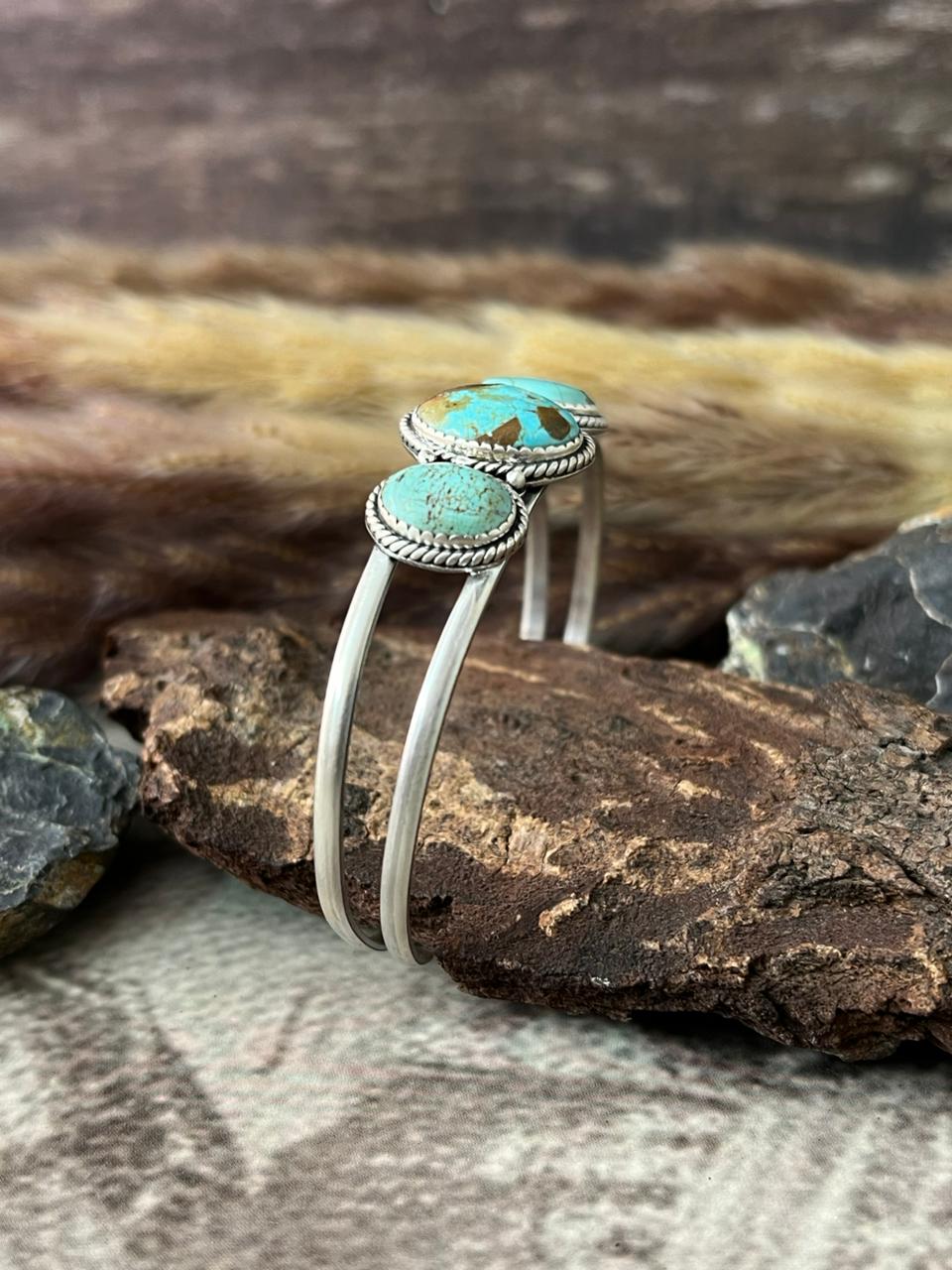 Handmade Sterling Silver Number 8 Turquoise Cuff Bracelet "Signed Nizhoni"
