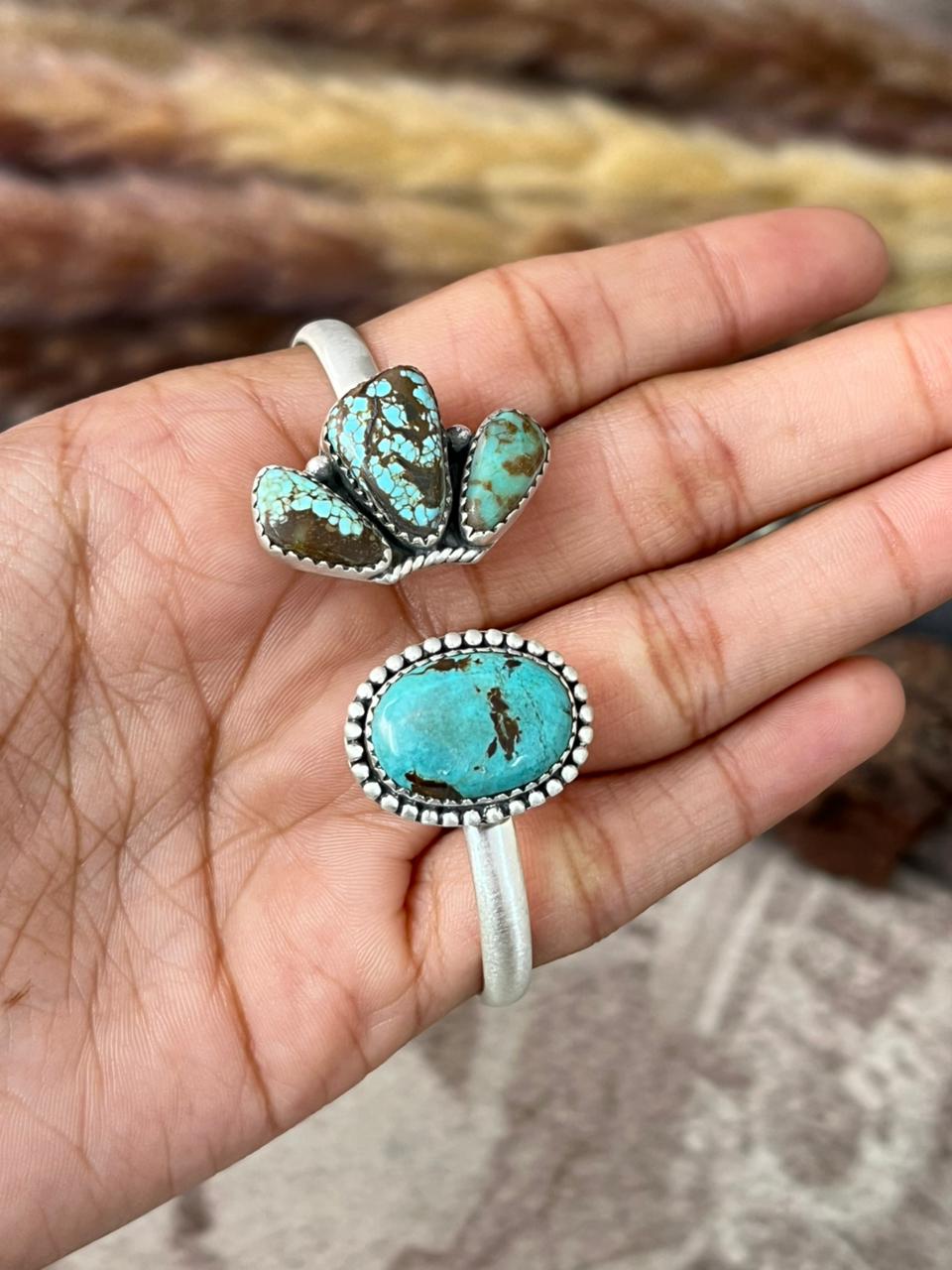 Handmade Sterling Silver Number 8 Turquoise Cuff Bracelet "Signed Nizhoni"