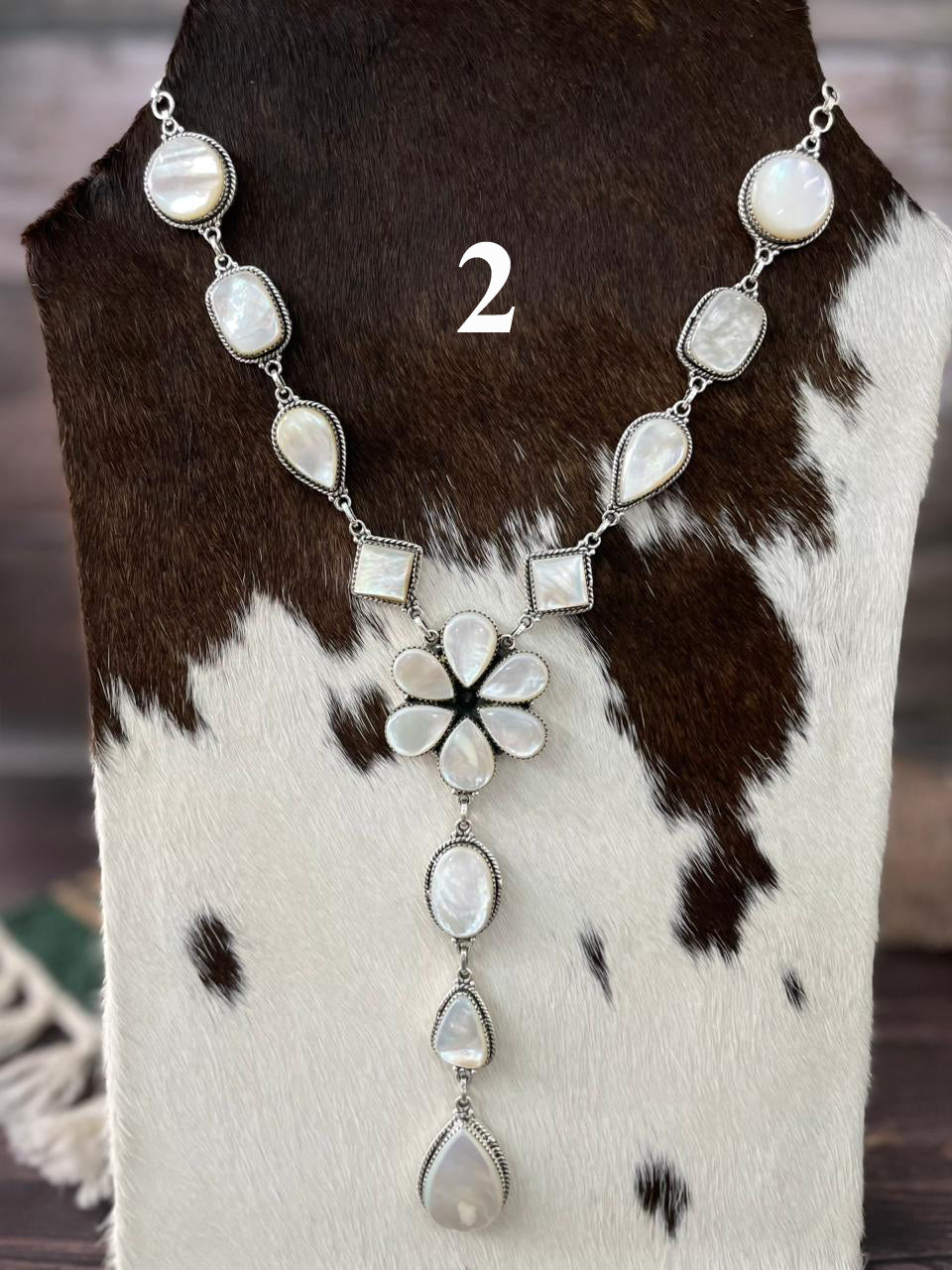 Handmade Sterling Silver Wedding Collection: Mother of Pearl with Kingman Turquoise Necklace "Signed Nizhoni"