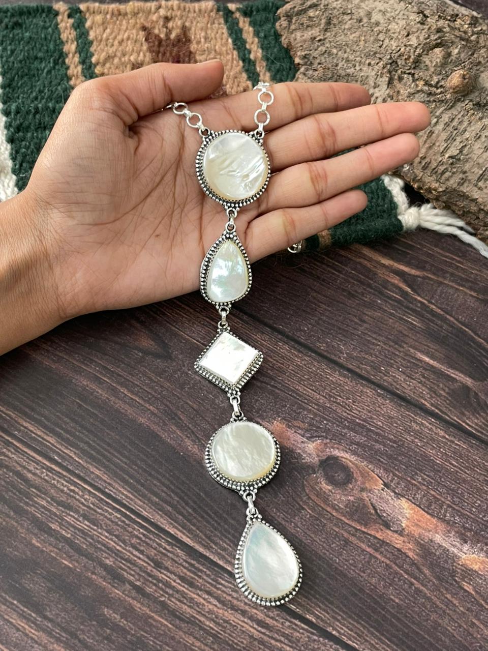Handmade Sterling Silver Wedding Collection: Mother of Pearl Necklace "Signed Nizhoni"