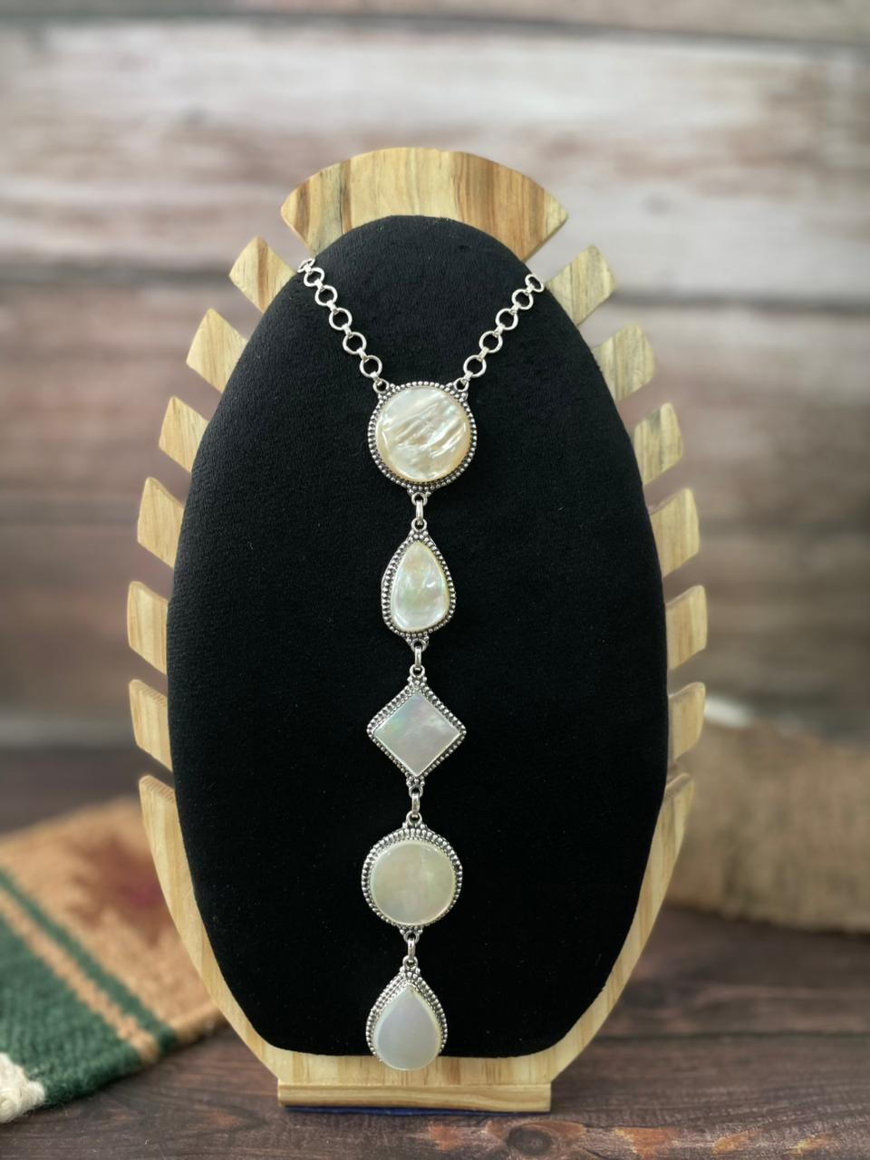 Handmade Sterling Silver Wedding Collection: Mother of Pearl Necklace "Signed Nizhoni"