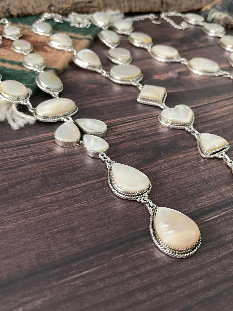 Handmade Sterling Silver Wedding Collection: Mother of Pearl Necklace "Signed Nizhoni"