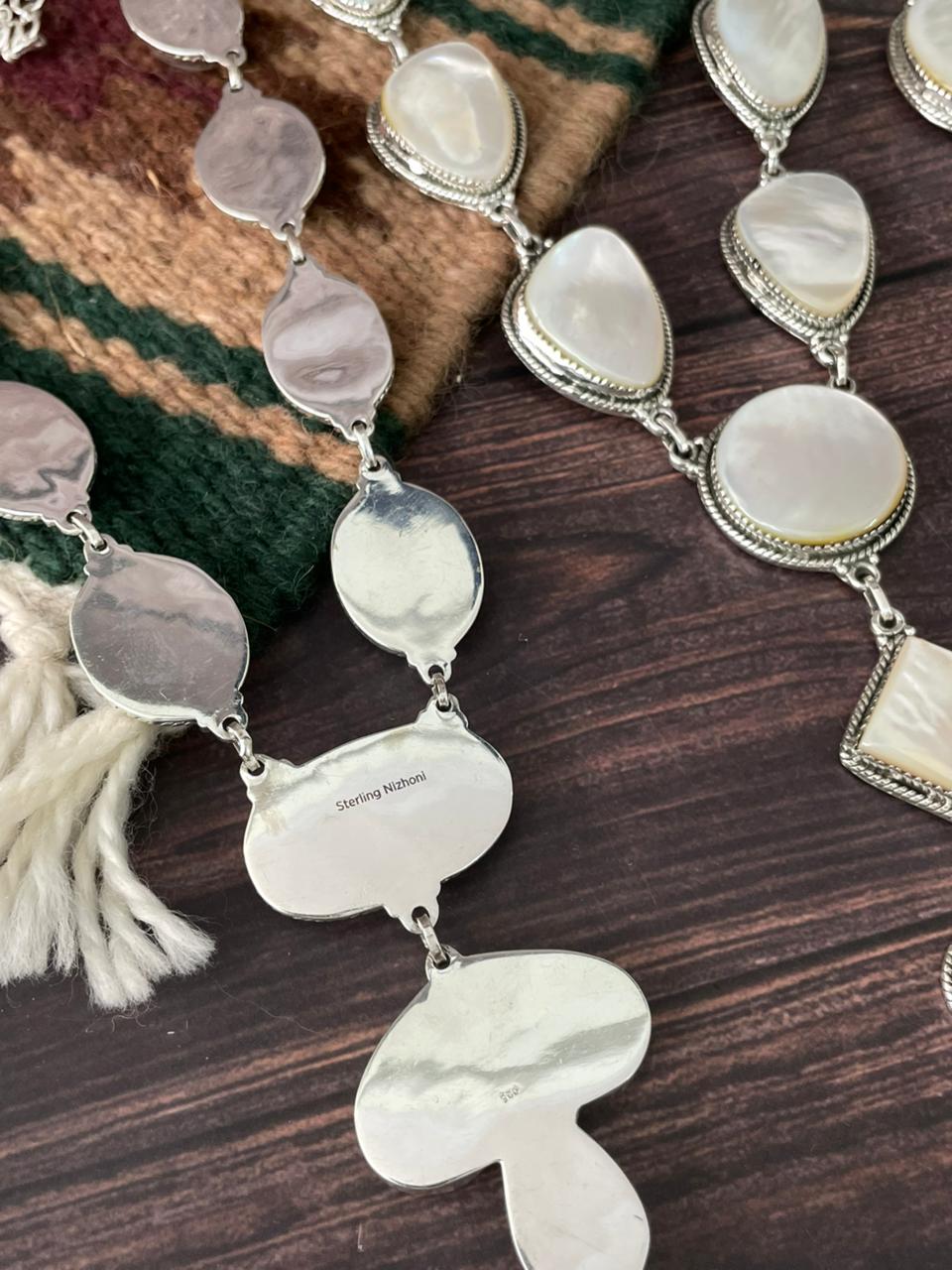 Handmade Sterling Silver Wedding Collection: Mother of Pearl Necklace "Signed Nizhoni"