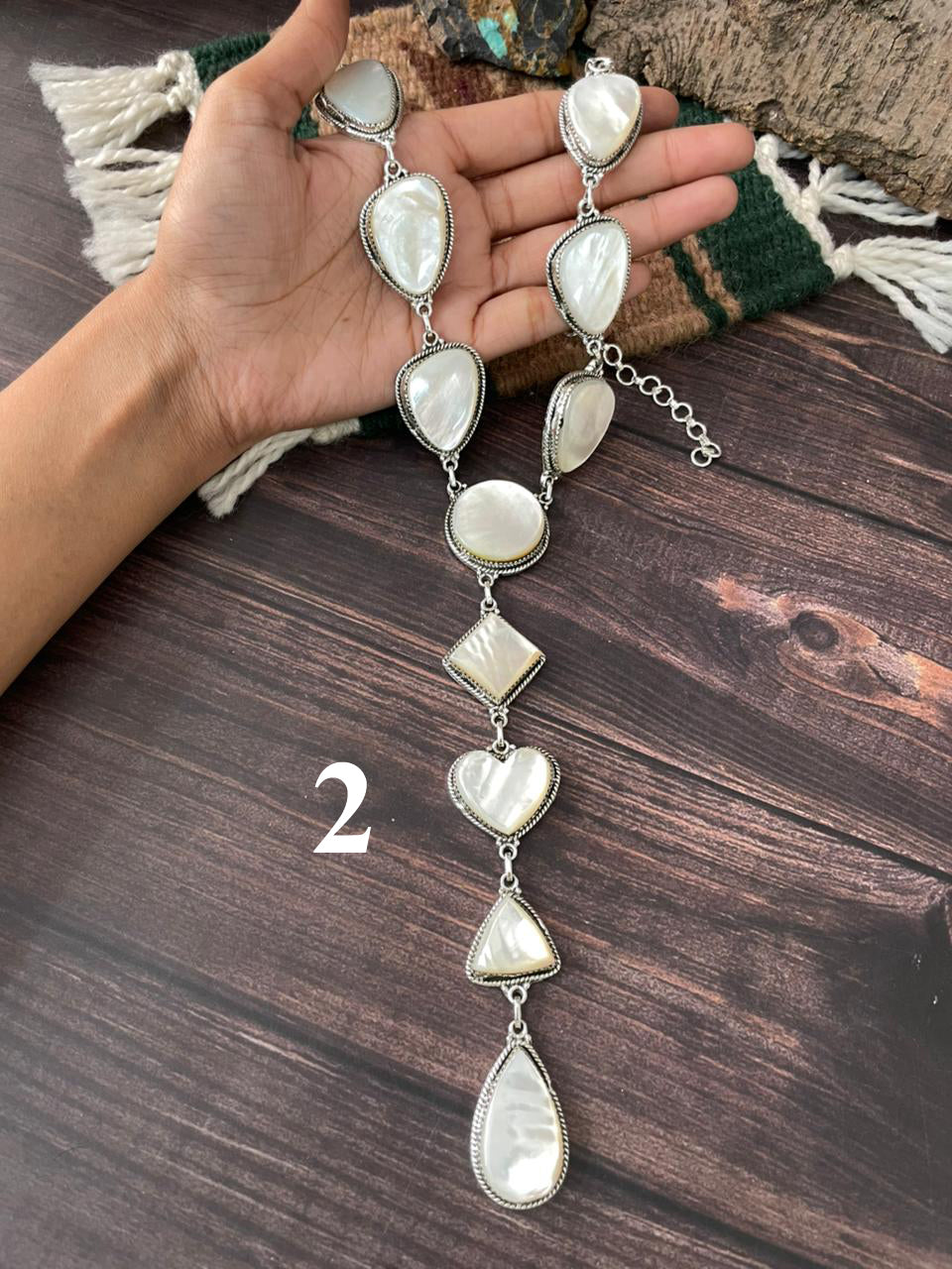 Handmade Sterling Silver Wedding Collection: Mother of Pearl Necklace "Signed Nizhoni"