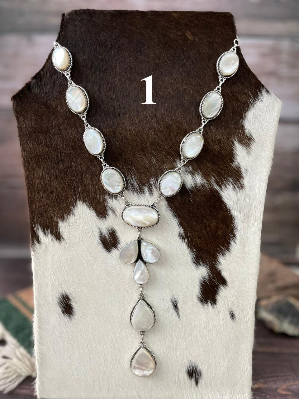 Handmade Sterling Silver Wedding Collection: Mother of Pearl Necklace "Signed Nizhoni"