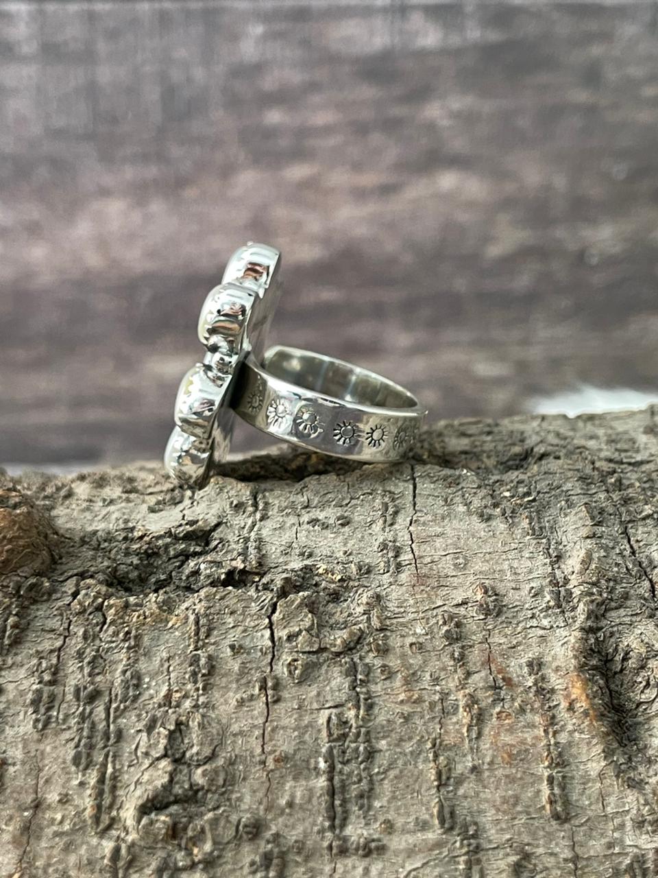 Handmade Sterling Silver Wedding Collection: Mother of Pearl Adjustable Ring "Signed Nizhoni"