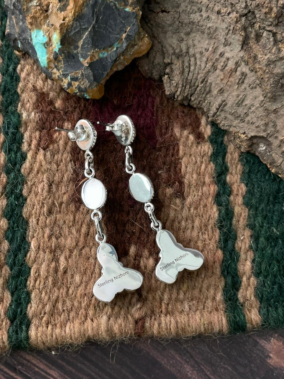 Handmade Sterling Silver Wedding Collection: Mother of Pearl Post Dangle Earrings "Signed Nizhoni"