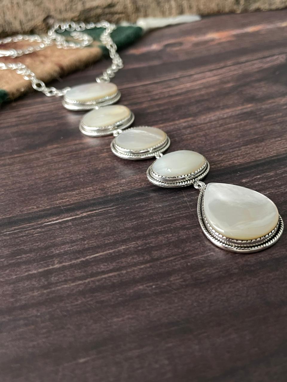 Handmade Sterling Silver Wedding Collection: Mother of Pearl Necklace "Signed Nizhoni"