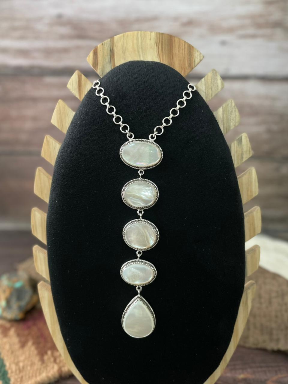 Handmade Sterling Silver Wedding Collection: Mother of Pearl Necklace "Signed Nizhoni"