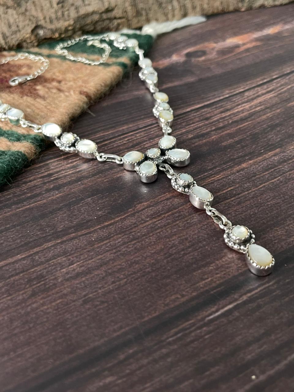 Handmade Sterling Silver Wedding Collection: Mother of Pearl Necklace "Signed Nizhoni"