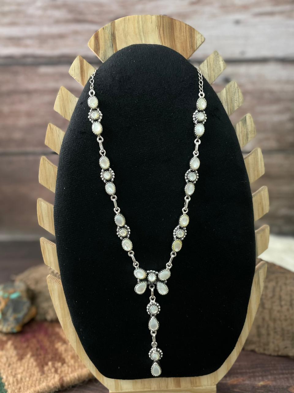 Handmade Sterling Silver Wedding Collection: Mother of Pearl Necklace "Signed Nizhoni"