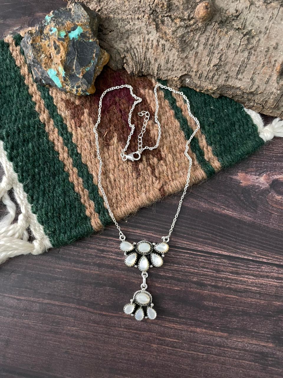 Handmade Sterling Silver Wedding Collection: Mother of Pearl Necklace "Signed Nizhoni"