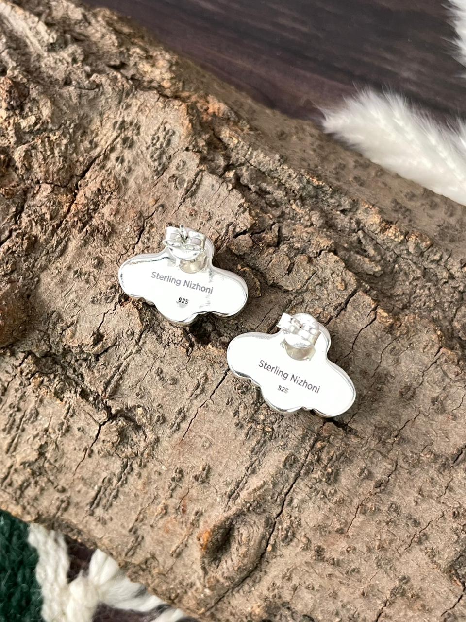Handmade Sterling Silver Wedding Collection: Mother of Pearl Post Studs Earrings "Signed Nizhoni"