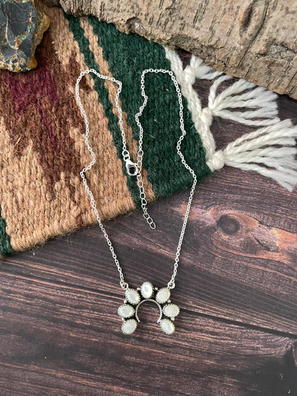 Handmade Sterling Silver Wedding Collection: Mother of Pearl Naja Necklace "Signed Nizhoni"