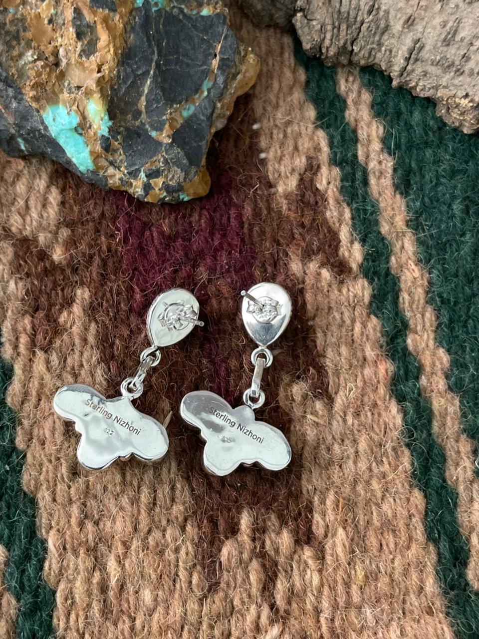 Handmade Sterling Silver Wedding Collection: Mother of Pearl Post Dangle Earrings "Signed Nizhoni"