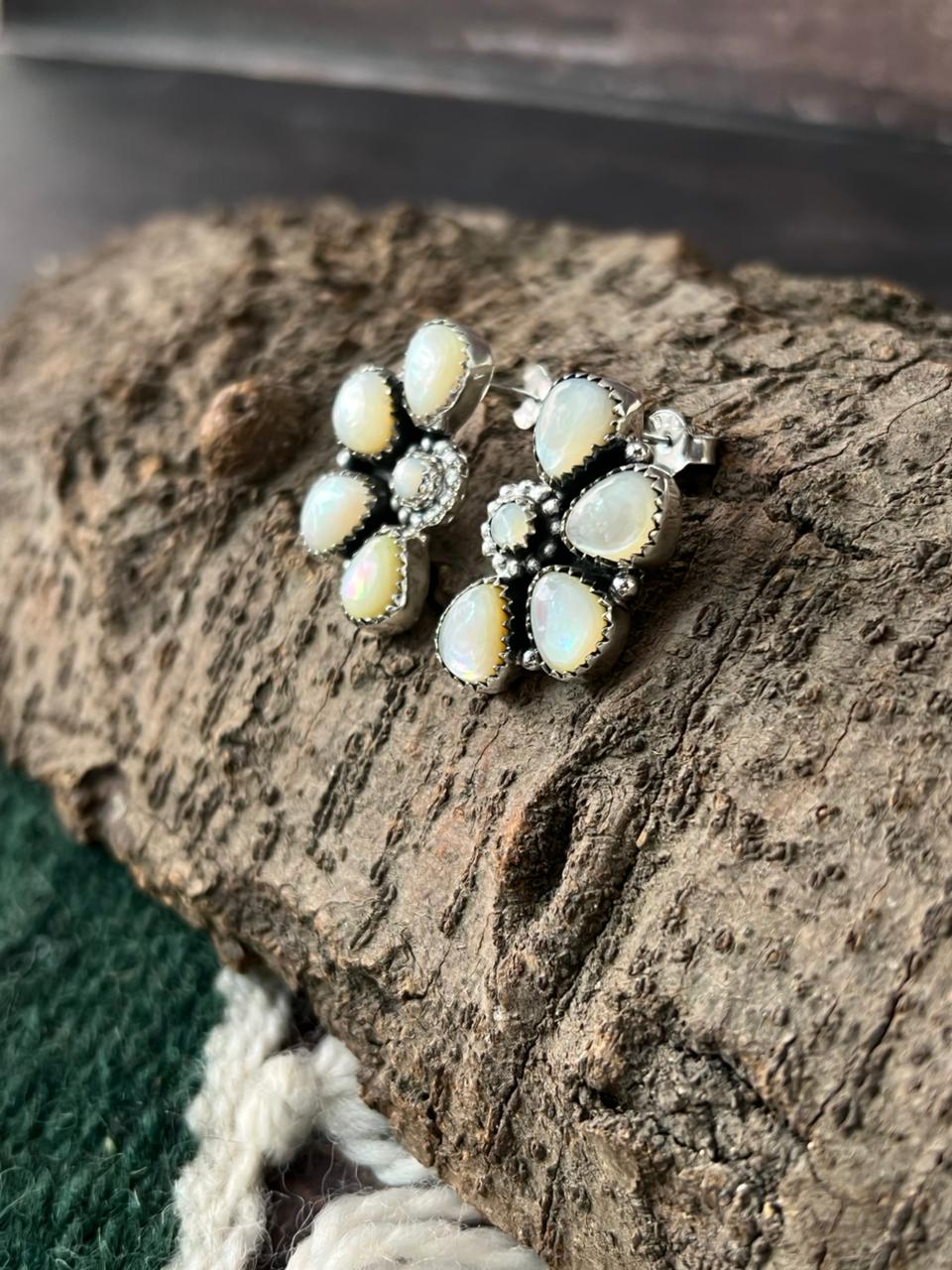 Handmade Sterling Silver Wedding Collection: Mother of Pearl Post Studs Earrings "Signed Nizhoni"