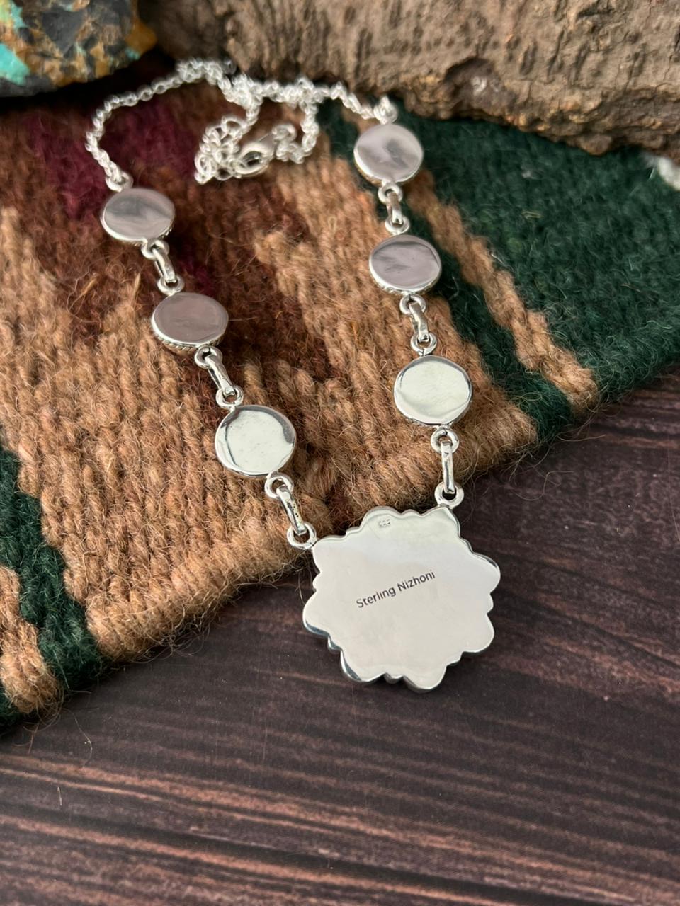 Handmade Sterling Silver Wedding Collection: Mother of Pearl Necklace "Signed Nizhoni"