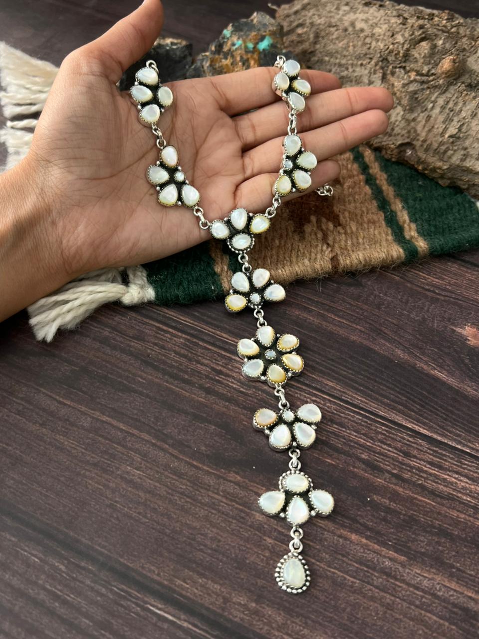 Handmade Sterling Silver Wedding Collection: Mother of Pearl Necklace "Signed Nizhoni"