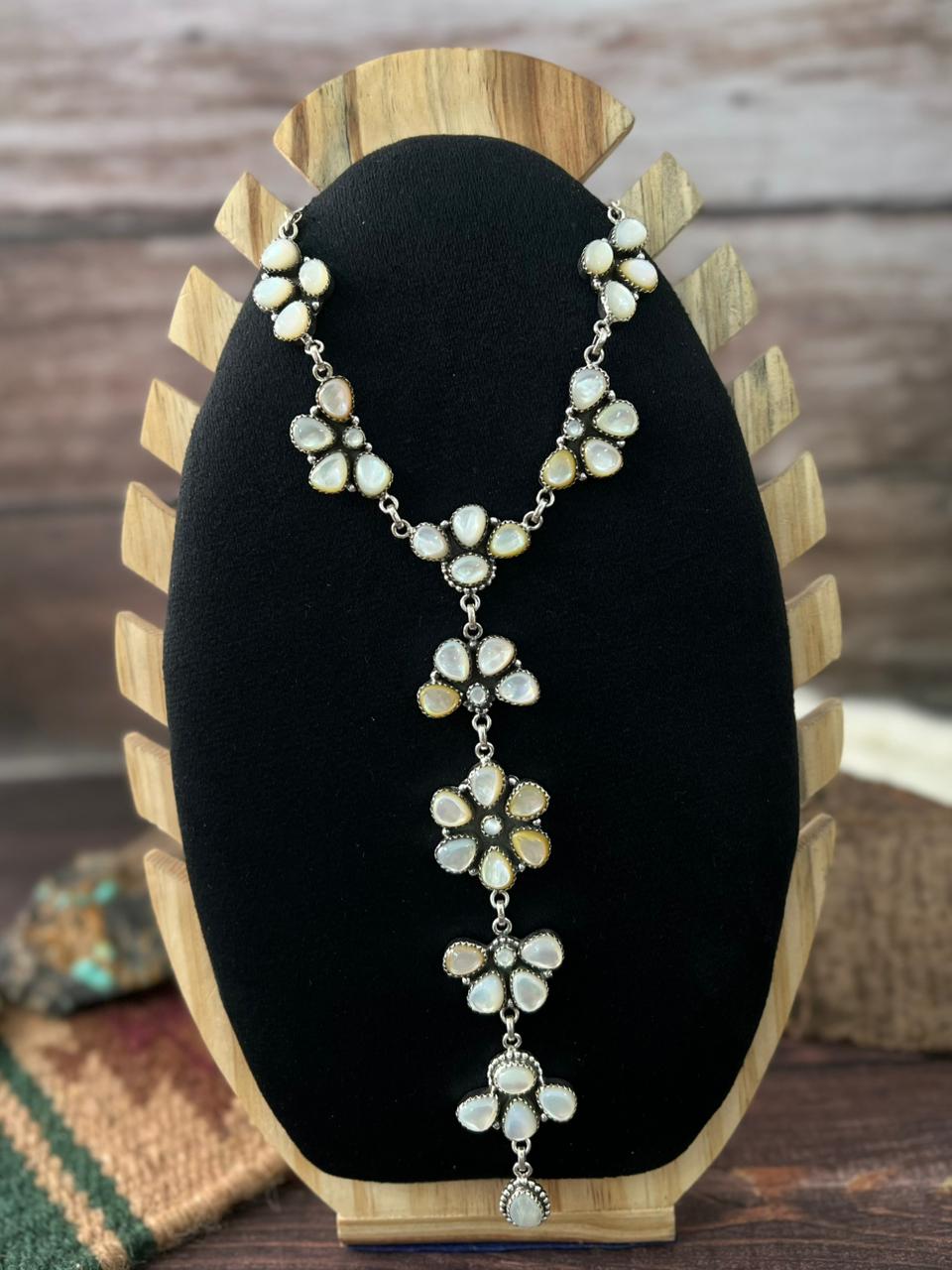 Handmade Sterling Silver Wedding Collection: Mother of Pearl Necklace "Signed Nizhoni"