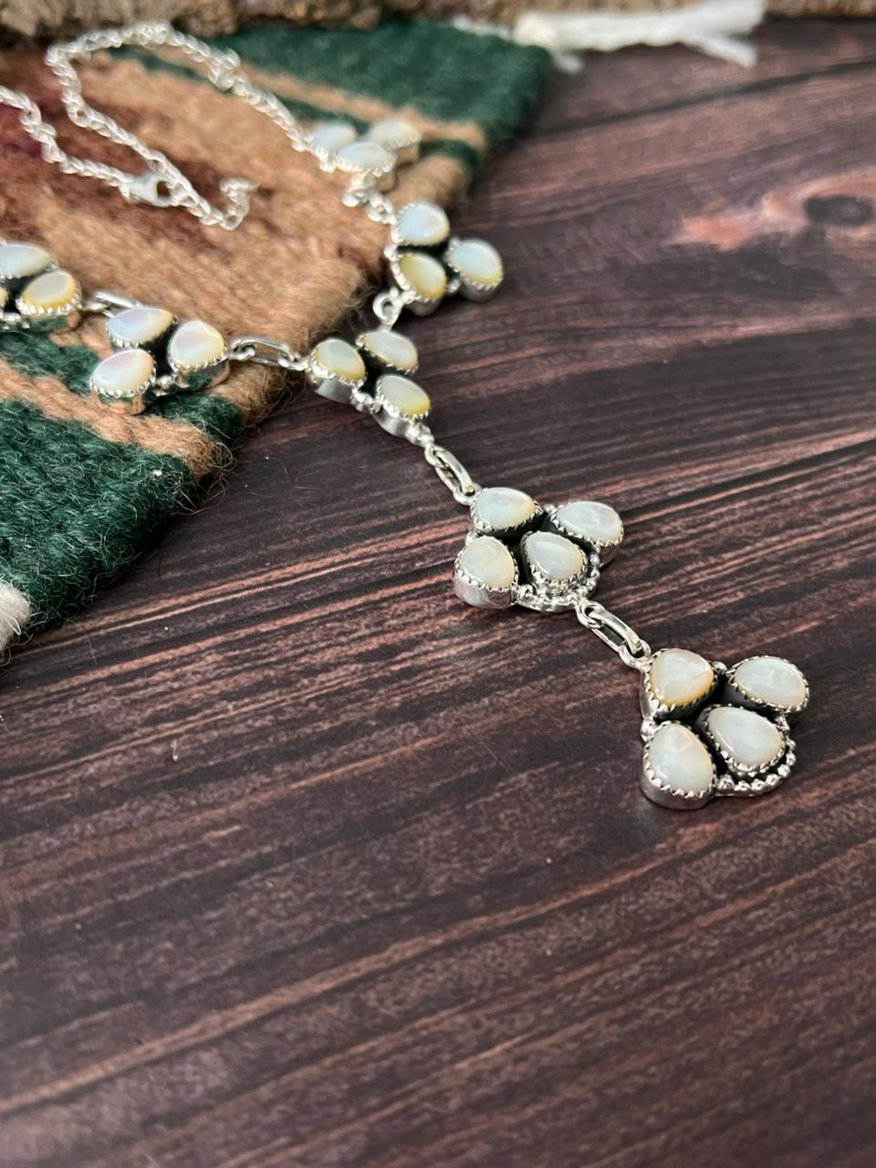 Handmade Sterling Silver Wedding Collection: Mother of Pearl Drop Necklace "Signed Nizhoni"