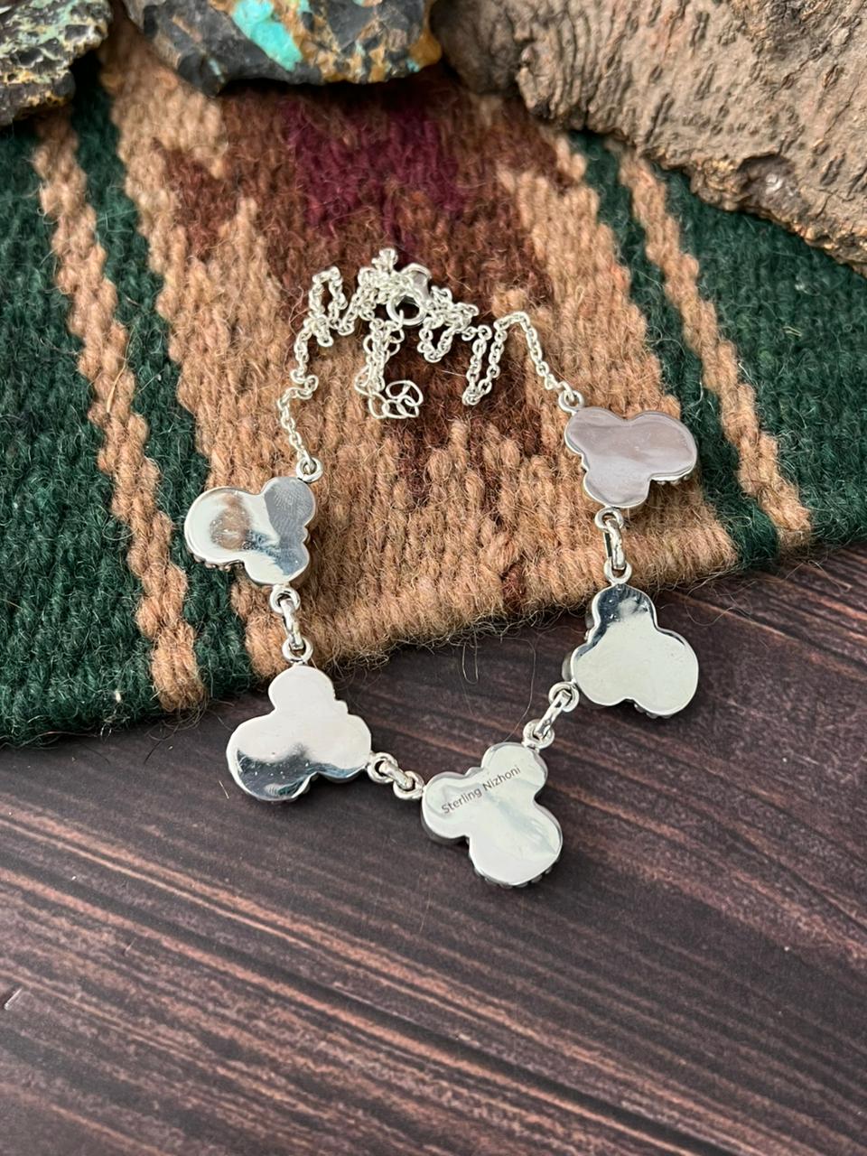Handmade Sterling Silver Wedding Collection: Mother of Pearl Necklace "Signed Nizhoni"