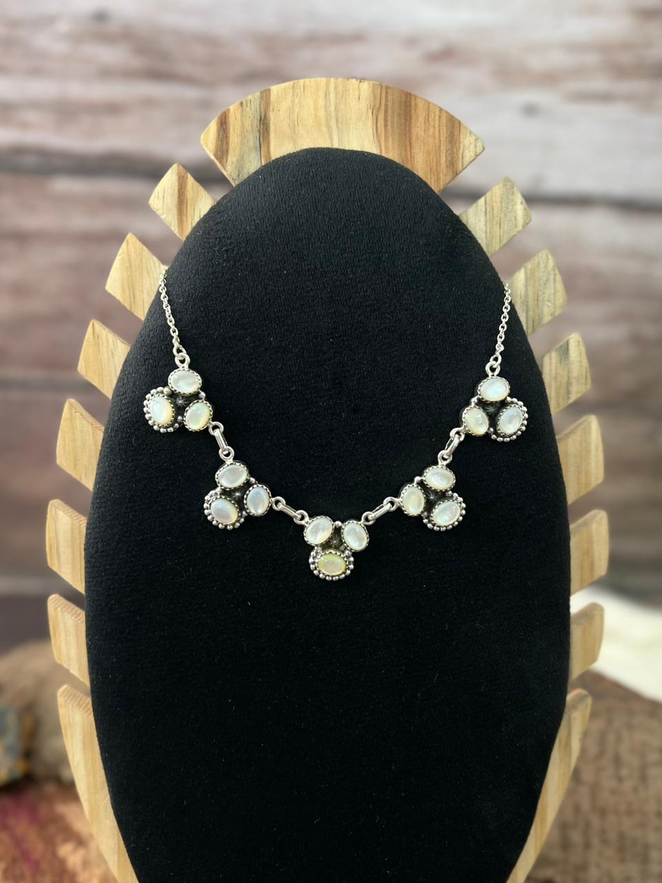 Handmade Sterling Silver Wedding Collection: Mother of Pearl Necklace "Signed Nizhoni"