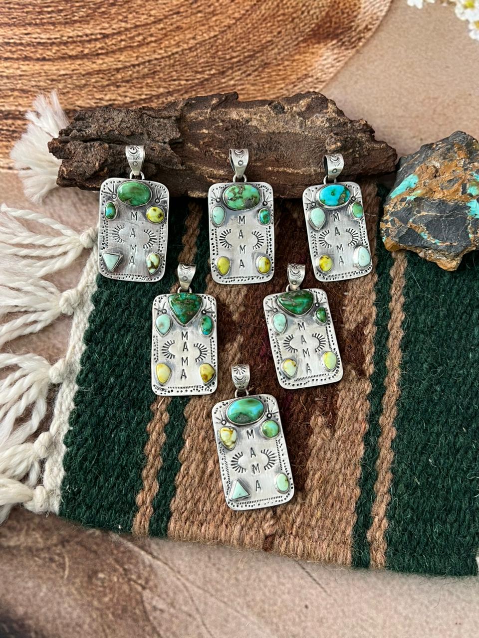 Handmade Sterling Silver Mama Collection: Sonoran Mountain with Paloma and Palomino Turquoise Pendant "Signed Nizhoni"