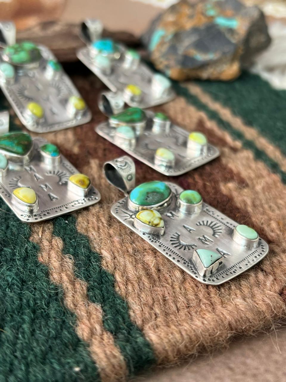 Handmade Sterling Silver Mama Collection: Sonoran Mountain with Paloma and Palomino Turquoise Pendant "Signed Nizhoni"