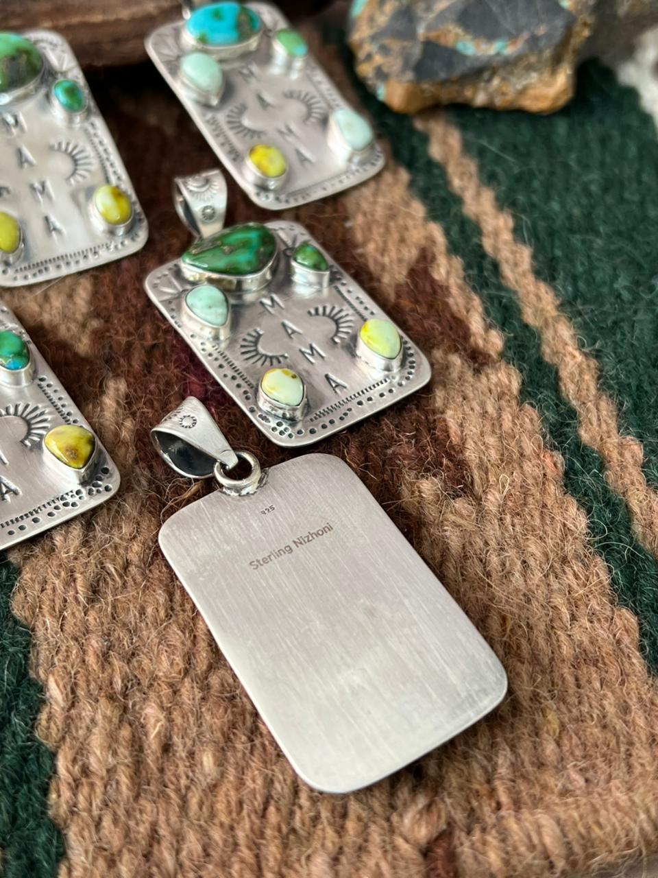 Handmade Sterling Silver Mama Collection: Sonoran Mountain with Paloma and Palomino Turquoise Pendant "Signed Nizhoni"