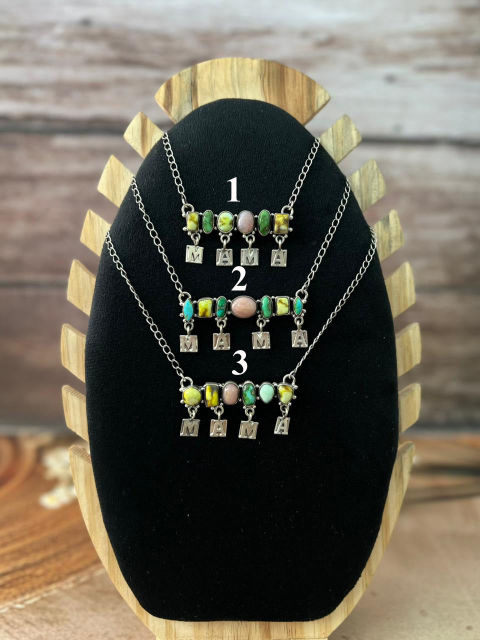 Handmade Sterling Silver Mama Collection: Pink Opal with Sonoran Mountain, Golden Hills and Palomino Turquoise "Signed Nizhoni"