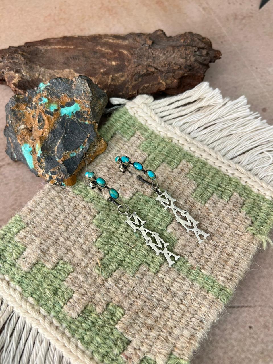 Handmade Sterling Silver Mama Collection: Kingman Turquoise Post Dangle Earrings