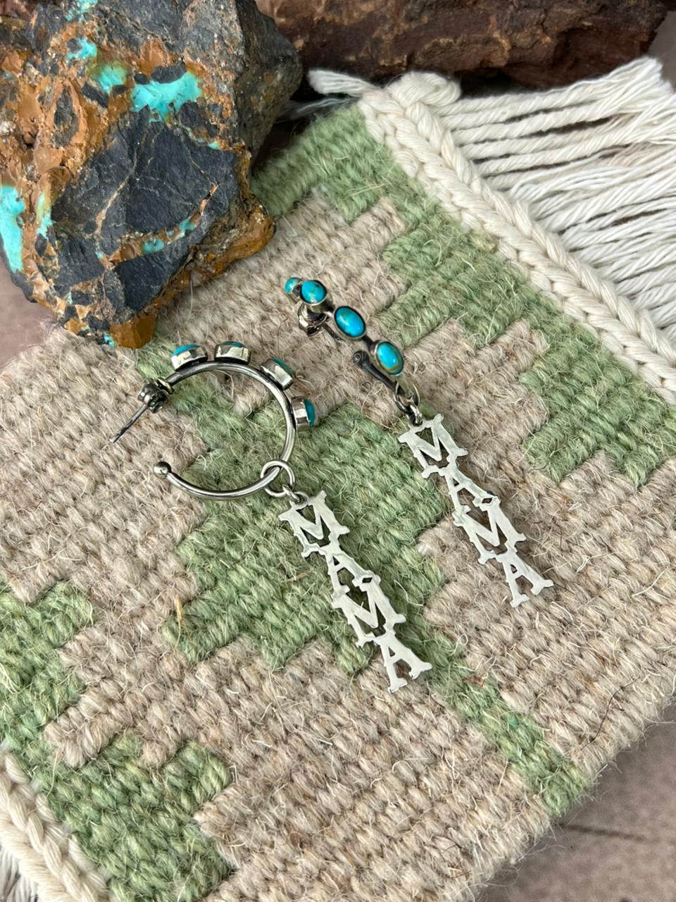 Handmade Sterling Silver Mama Collection: Kingman Turquoise Post Dangle Earrings